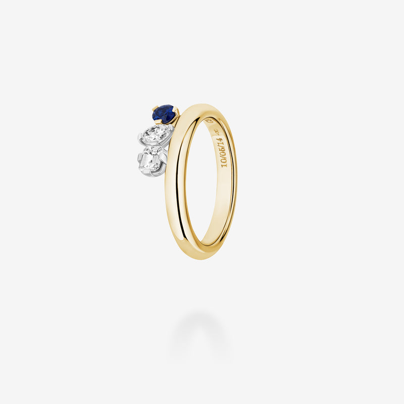 18K Yellow Gold & Platinum-White Diamonds & Blue Sapphire